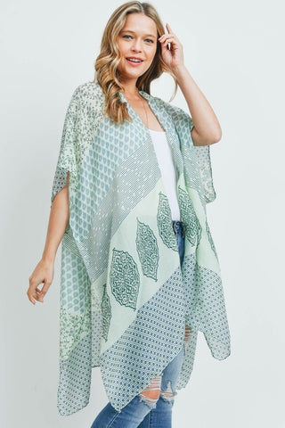 Lime Multi-Geo Pattern Print 100% Rayon Bohemian Style Kimono Cardigan By Riah Fashion