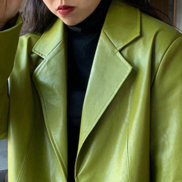 Nerazzurri Autumn Oversized Bright Soft Colored Faux Leather Blazer Jacket Women Long Sleeve Loose Stylish Korean Fashion 2021
