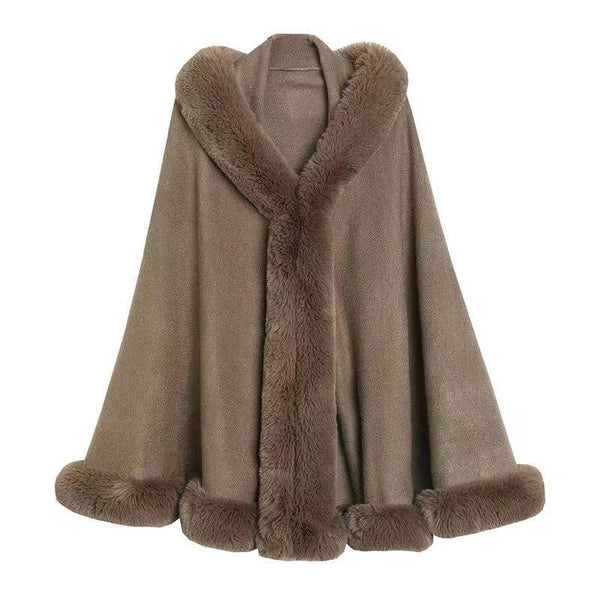 3 Colors 2022 Winter Thick Faux Fur Collar Outside Cloak Warm Soft Cashmere