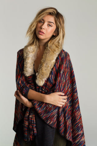 Samantha On Safari Hot New Fashion On the Hunt Fluffy Fur Collar Poncho