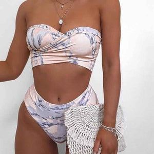 2020 Guangzhou Swimwear Printed Bikini Cover Up Bandeaux Top High Waist Bathing Suits for Women 2 Piece Swimsuit