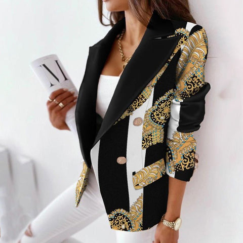 Autumn Office Lady Elegant Blazer Coats Fashion Turn-Down Collar Women Outerwear Spring Casual Simple Long Sleeve Jackets Printe