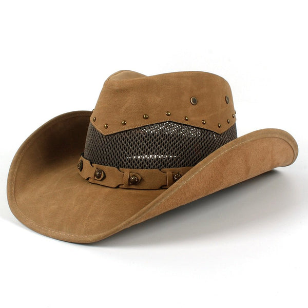 100% Leather Men Western Cowboy Hat for Dad Gentleman Sombrero Hombre Jazz Caps Size 58-59cm