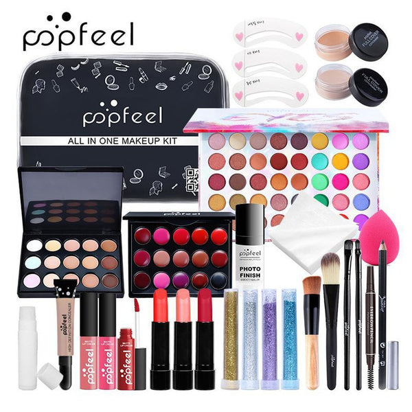 POPFEEL KIT04B thru 014 All in One Makeup Cosmetics Sets Makeup Essentials Make-up Kits Professional Salon Quality Eyeshadow Palettes Lip stick Lip gloss Foundation Concealer Mascara Gift Box With Cosmetic Brush Set & Bag