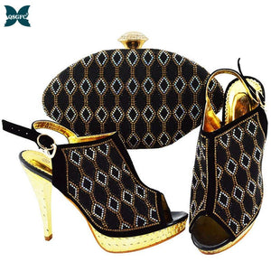 Black High Quality Italian Matching Lady Shoes and Bag Material With PU Nigerian Shoes and Bags Set for Party Women Shoe and Bag