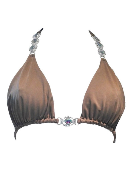 Regina’s Desire European Swimwear Swarovski Crystal Be-spangled Triangle Bikini Top (Brown)