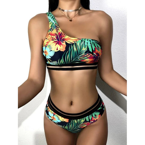 New Private Label African One Shoulder Top Print Beachwear Swimwear Women's Custom Bikini Two Piece Swimsuit Sets