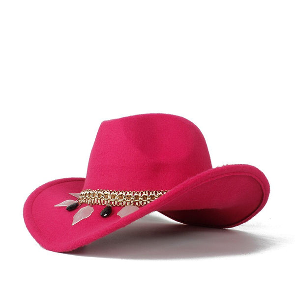 Women Wool Hollow Western Cowboy Hat Lady TasselOutblack Cowgirl Sombrero Hombre Jazz Cap
