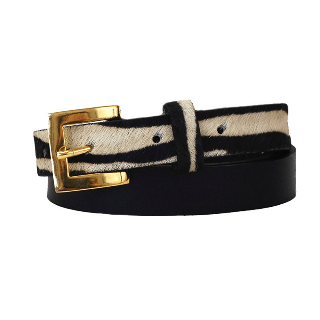 Sophia Genuine Leather & Cowhide Belt -Black