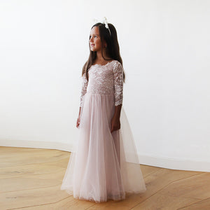 Blush Fashion Pink Off-The-Shoulder Lace and Tulle Maxi Flower Girls Gown #5040