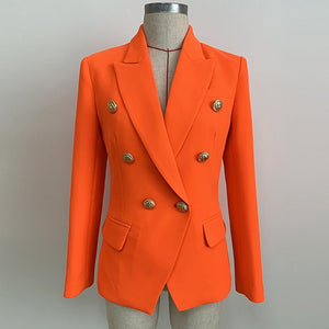 HIGH STREET Classic Baroque Designer Blazer Women's Metal Lion Buttons Double Breasted Blazer Orange