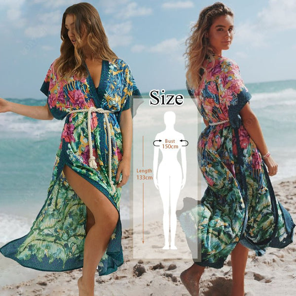 Wild Cornucopia Of Colors Bohemian Print Mosaic Kaftans Beachwear Cotton Tunic Beach Cover-Up Saida De Praia Bikini Cover-Ups Pareo Sarong