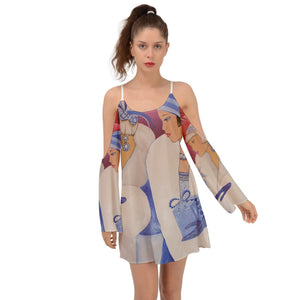 Pamela Palm Beach 100% Polyester Multi-Color Urban Art Graphic Design Kimono Sleeve Boho Inspired Mini Dress Ensemble By Sharon Tatem LLC