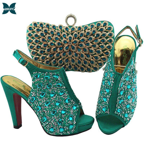 2020 Italian Design Ladies Shoes With Matching Bags for Wedding Teal Color Women Shoes and Bag to Match for Party