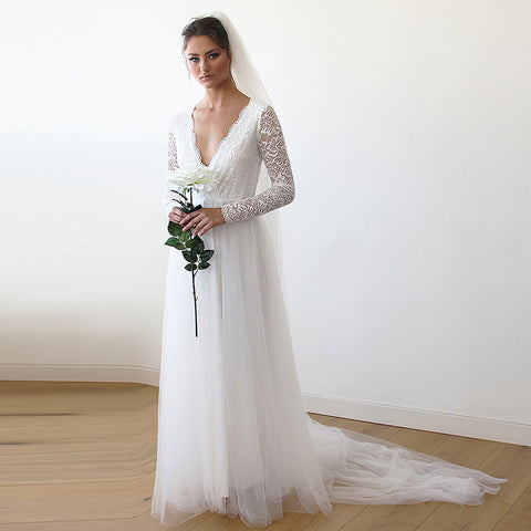Blush Fashion Ivory Tulle Floor Length Wedding Veil Ivory Light Blue and Champagne #4024