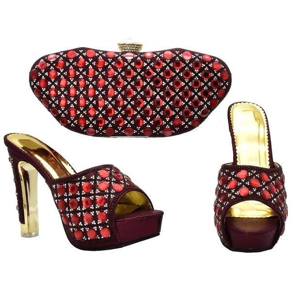 Ladies Italian Shoes and Bag Set Decorated With Rhinestone Italian Shoe and Bag Set for Party in Women Nigerian Women Pumps