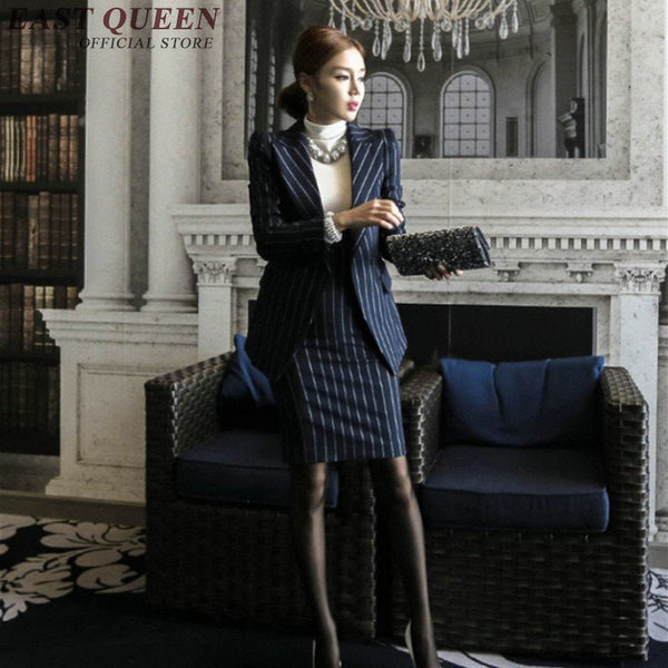 New Autumn Fashion Blazer With Skirt Set Blue Striped Womens Business Suits Women Elegant Skirt Suits XL AA2926 YQ