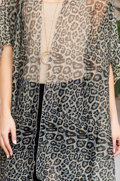 Samantha On Safari 100% Polyester Black Leopard Lurex Kimono Cardigan By Riah Fashion