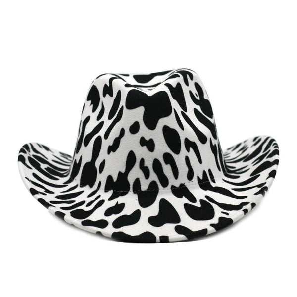 Thickened Fabric Men Fedora Hats Double-Sided Western Cowboy Felt Hat Cow Pattern Cowboy Hats With Rolled Brim