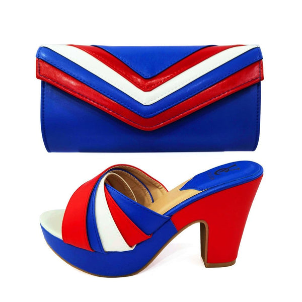 New Fashion Italian Design Hot Selling Party Elegant Women's Shoes and Bag Set Rhinestone Mixing Metal in Royal Blue