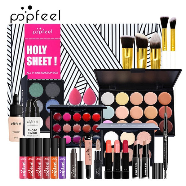 POPFEEL KIT04B thru 014 All in One Makeup Cosmetics Sets Makeup Essentials Make-up Kits Professional Salon Quality Eyeshadow Palettes Lip stick Lip gloss Foundation Concealer Mascara Gift Box With Cosmetic Brush Set & Bag