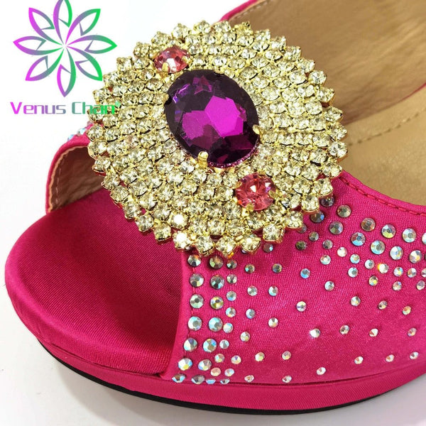 2021 Nice Gold Design Italian Slipper Shoes With Bag Set Latest Rhinestone African Women High Heels Shoes and Bags for Party