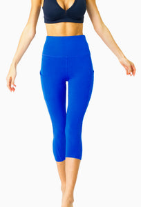High Waisted Yoga Capri Leggings Brazilian Textile Polyester/Spandex High Performance Leggings By Savoy Active (Sky Blue)