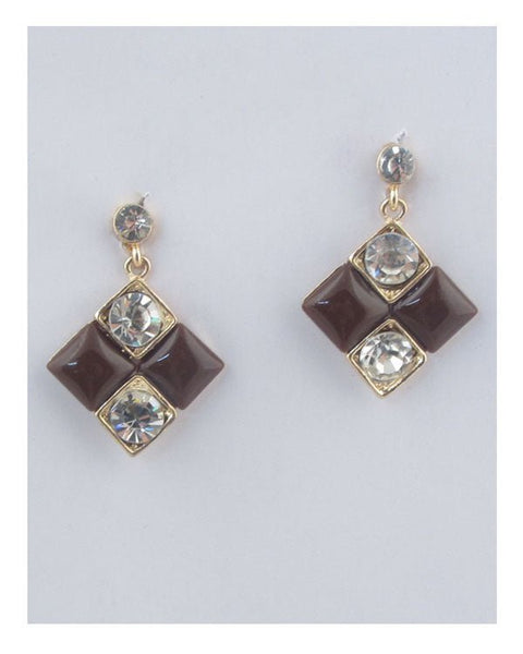 Square earrings w/rhinestone detail