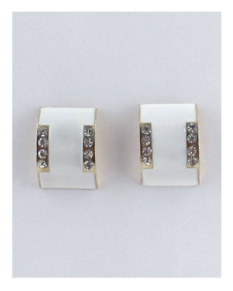 Rhonda Rhinestones Flat curved earrings w/decorative rhinestones