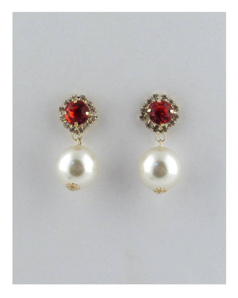 Post stud faux pearl dangle earrings