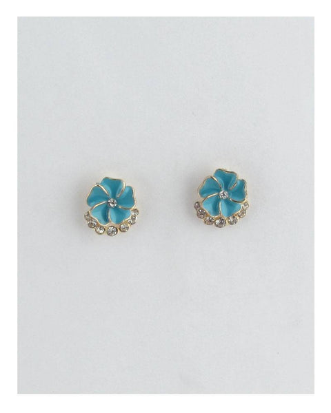 Color enamel clear rhinestone flower studs earrings