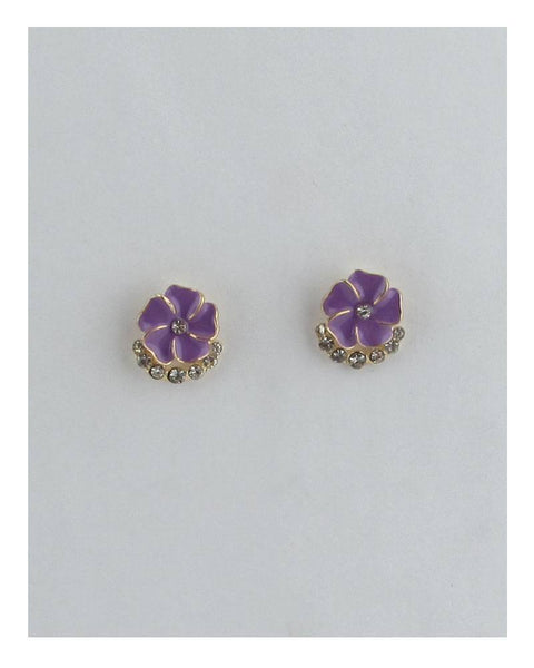 Color enamel clear rhinestone flower studs earrings