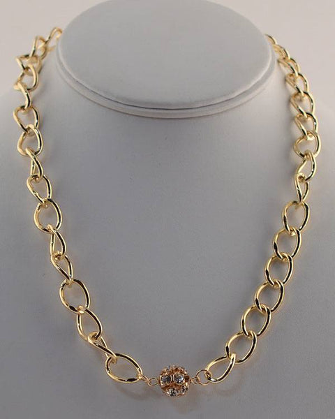 Cassie Cutie Un-chain My Heart Chain Link Necklace w/ Rhinestone Bead Detail