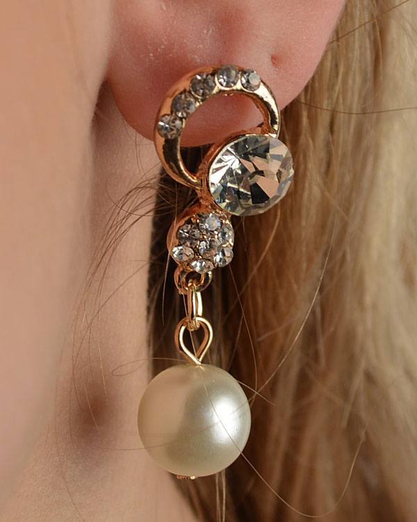 Rhinestone Faux Pearl Dangle Earrings