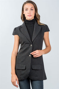 Dianna Deanna Polyester Blend Ladies Fashion Cap Sleeve Button Detail Navy Jacket