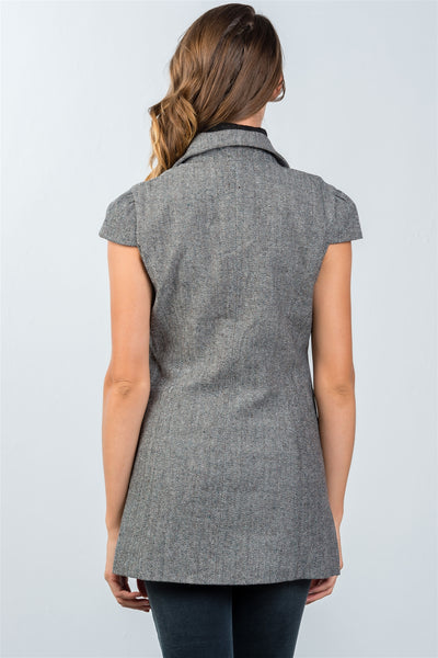 Dianna Deanna Polyester Blend Fashion Plus Cap Sleeve Button Detail Gray Jacket