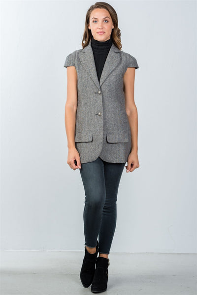 Dianna Deanna Polyester Blend Fashion Plus Cap Sleeve Button Detail Gray Jacket