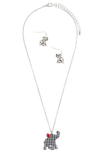 Hounds tooth elephant pendant necklace set