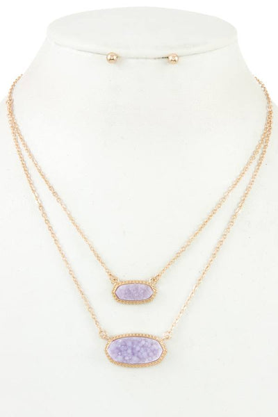 Double row cracked stone pendant necklace set