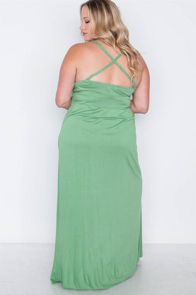 Plus Size Lovely Ladies 100% Viscose Sweetheart Neckline Cami Straps Floral Asymmetrical Flounce Layer Maxi Dress (Sage)