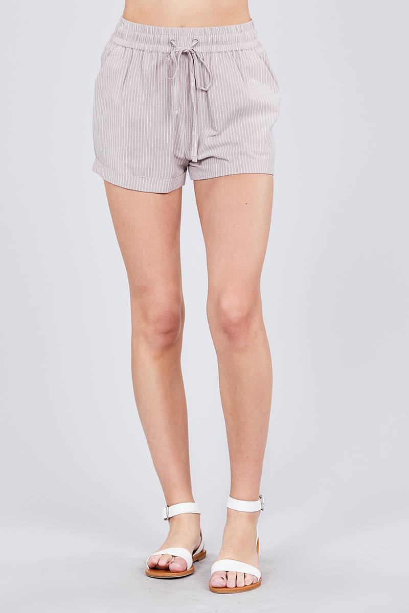 Our Best 100% Cotton Front Wrap Waist Tie Drawstring Design Shorts Pants (Khaki/White)
