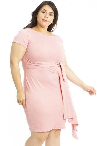 Plus Size Lovely Ladies Polyester/Spandex Blend Midi Length Jersey Style Short Sleeve Midi Dress (Dusty Pink)