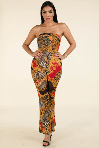 Samantha On Safari Floral Polyester/Metallic Blend All-Over Animal Print Bungle In The Jungle Mesh Tube Jumpsuit (Pink)