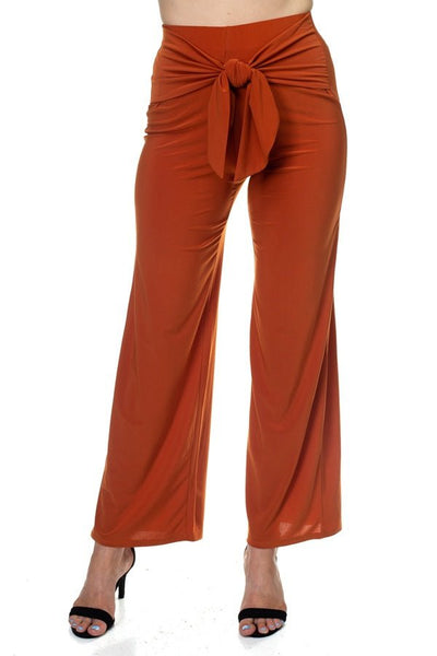 Our Best Polyester Blend Front Wrap Waist Tie Drawstring Design Knit Pants (Rust)