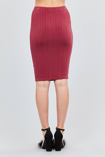 Paloma Pomona Cotton Blend Button Front Detail Ribbed Imported Midi Skirt (Brick Red)