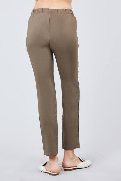 Our Best Polyester Blend Olive Front Sash Tie Detail Pegged Long Pants (Dusty Olive)