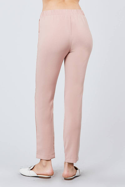 Our Best Polyester Blend Pale Pink Front Sash Tie Detail Pegged Long Pants (Pale Pink)