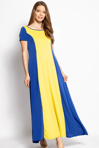 Brenda Breezy Polyester Blend Yellow/Blue Made In USA Sassy Sophisticated Summer Maxi Dress