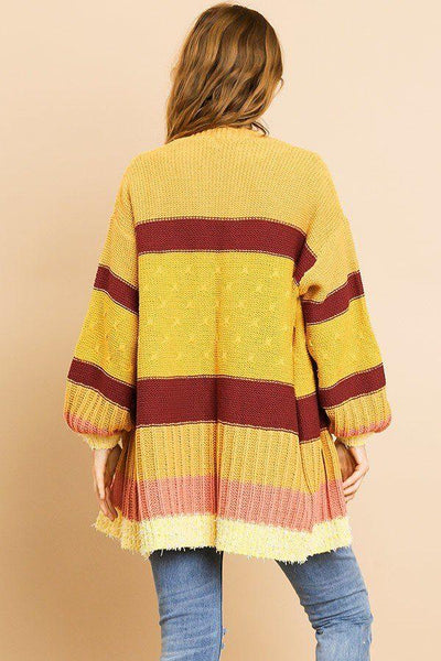 Clarissa Carissa Cotton Blend Multi Color Mixed Burgundy/Gold Long Sleeve Open Front Cardigan Sweater