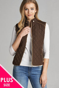 Vanessa Quentessa Plus Size Ladies 100% Polyester Quilted Padding Vest With Suede Piping Details (New Brown)
